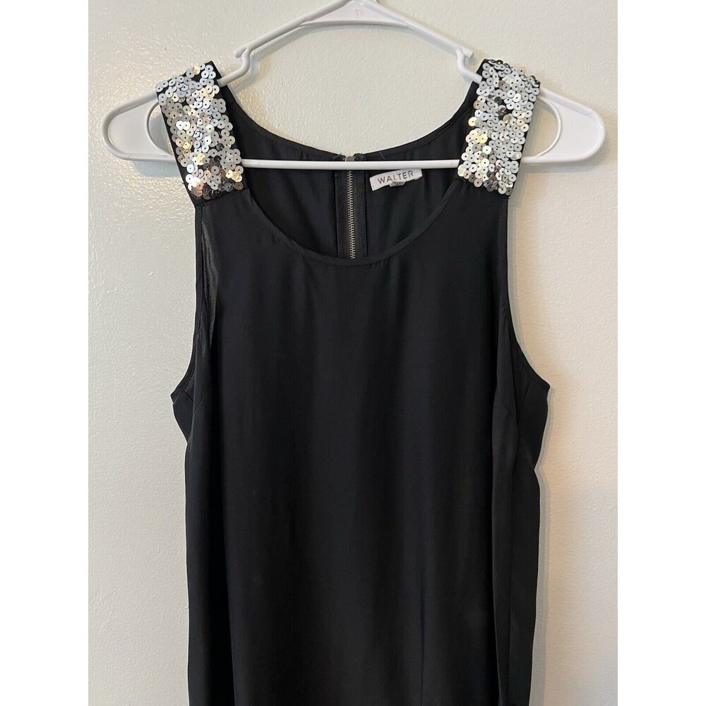 WALTER Women's Sz 2‎ 100% Silk Black Sleeveless Top Sequence Party Old Money - Picture 3 of 12